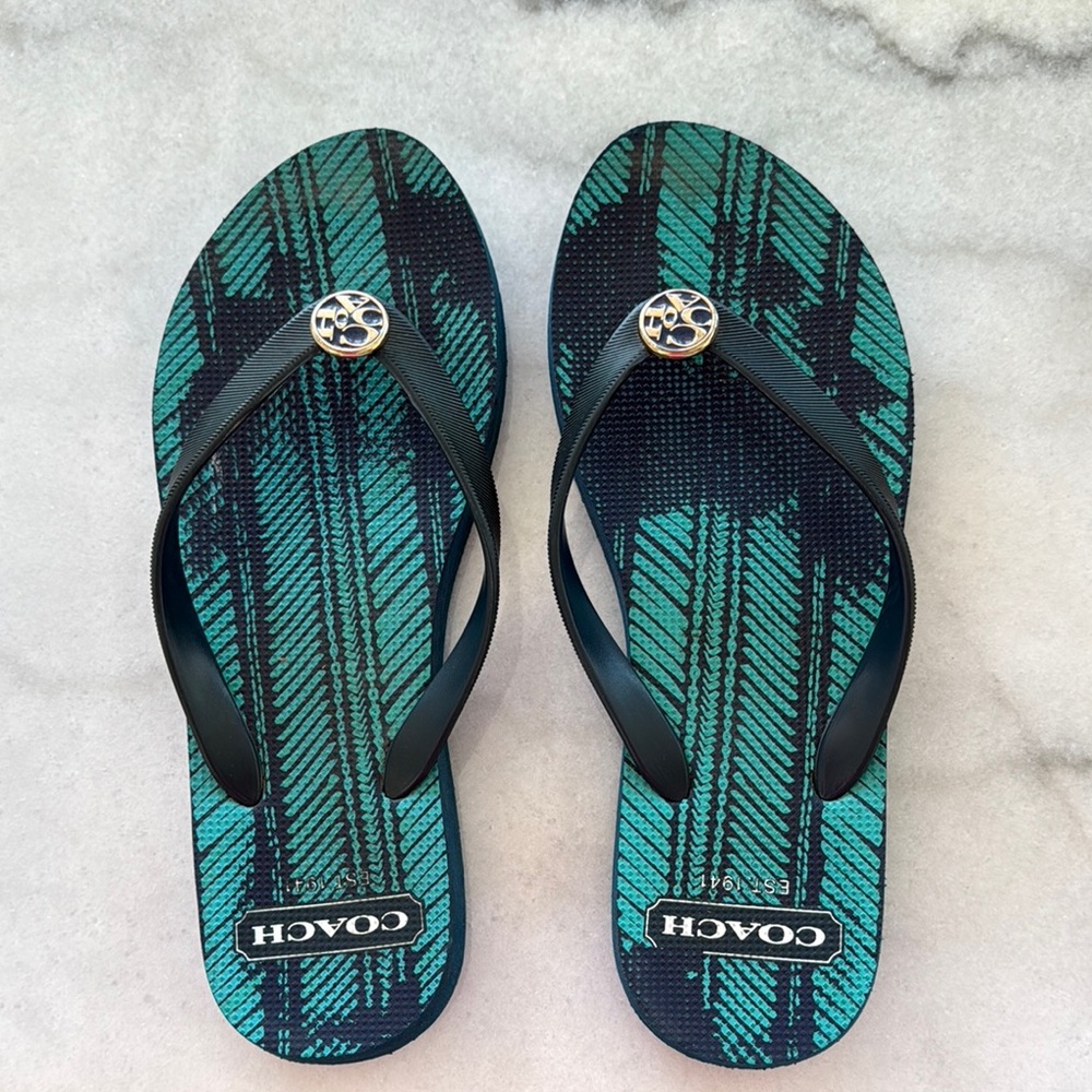 Coach Green and Black Flip Flops
